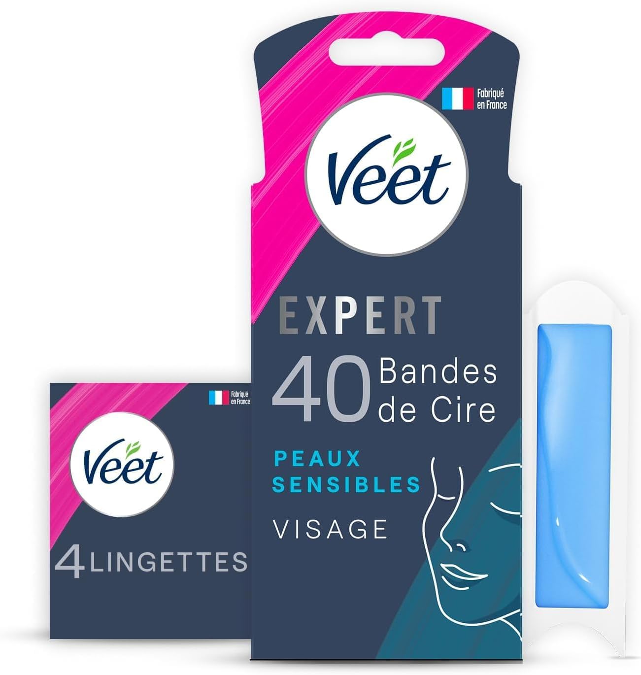 EXPERT - 40 Bandes de Cire Froide Visage - Peaux Sensibles - Finition Parfaite - Epilation Longue Durée 40 unité (Lot de 1)