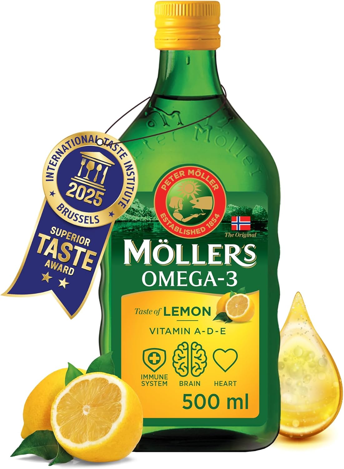 Moller’s ® - Huile de foie de morue oméga 3 - Compléments alimentaires oméga-3 avec EPA, DHA, vitamines A, D et E - Prix Superior Taste - Marque vieille de 166 ans - Citron - 500 ml Citron 500 ml (Lot de 1)