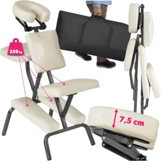 ® Chaise de Massage Fauteuil Tabouret Pliable Tabouret Ergonomique Rembourrage Extra-épais, Sac de Transport, Massage Dos Massage cervicales et Cou Massage Tete Massage Visage Massage Pieds Beige