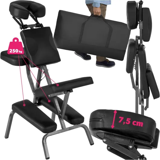 ® Chaise de Massage Fauteuil Tabouret Pliable Tabouret Ergonomique Rembourrage Extra-épais, Sac de Transport, Massage Dos cervicales et Cou Tete Visage Pieds Noir