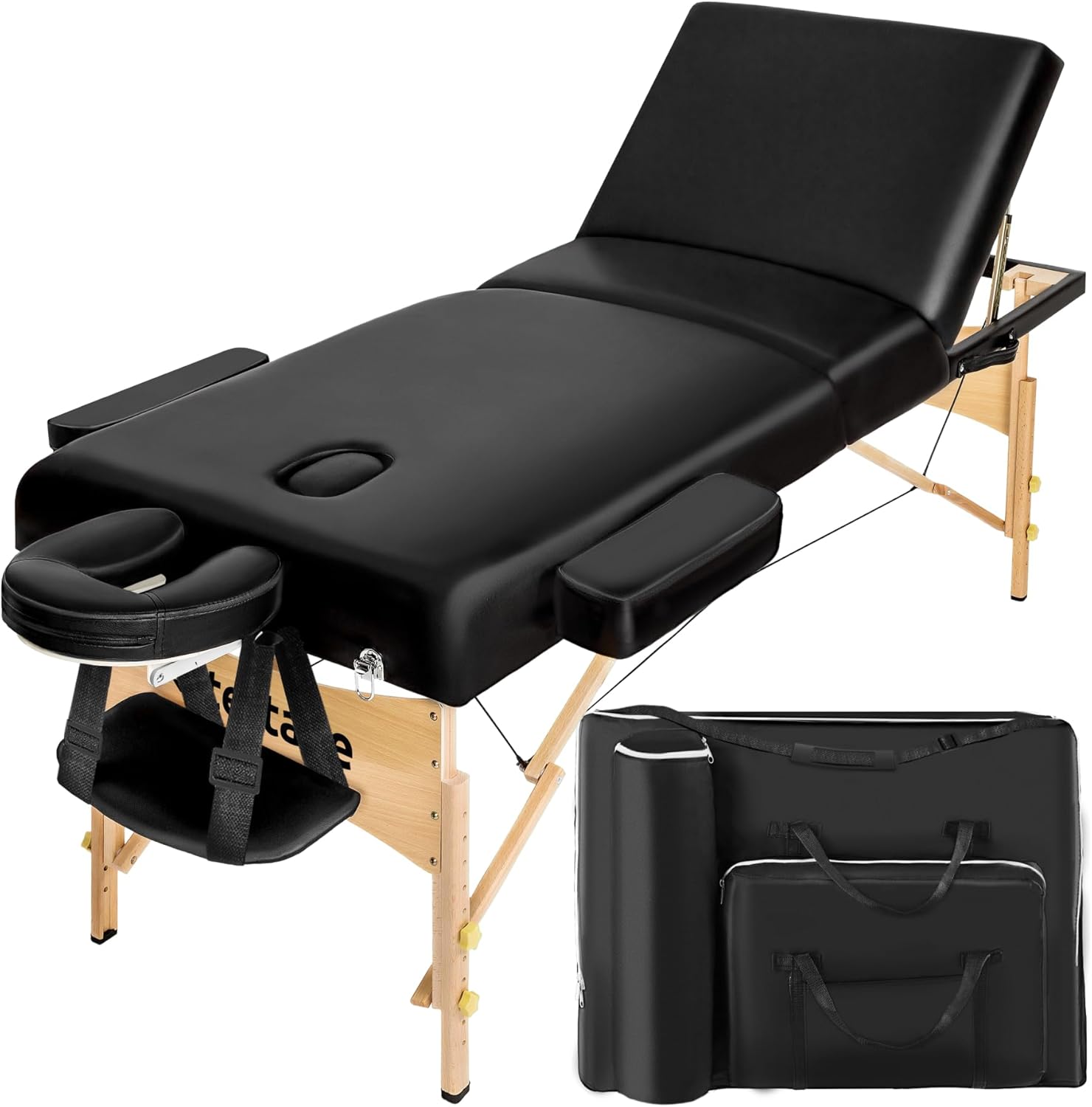 ® Table de Massage Pliante Professionnelle 3 Zones Épaisseur de 13 cm Massage et Relaxation Bois Table Esthetique Professionnel Lit de Massage Portable Housse de Transport - Noir Table de massage Noir