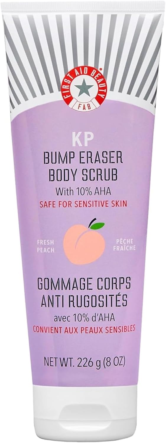 KP Bump Eraser Gommage corporel avec 10 % AHA, acide glycolique et acide lactique, aide à la kératose, pilaire et peau de poulet, pour peaux sensibles, nouveau parfum pêche, 226 g