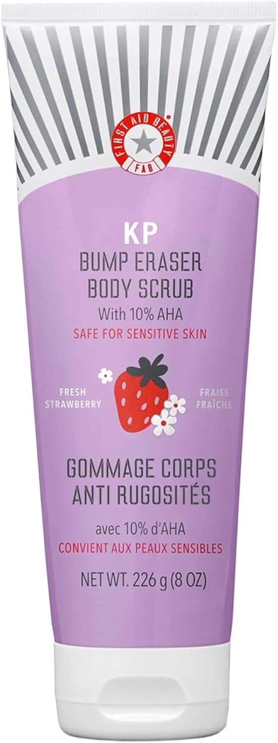 Gommage corporel KP Bump Eraser 10% AHA, exfoliant kératose pilaire glycolique lactique, aide réduire bosses cutanées