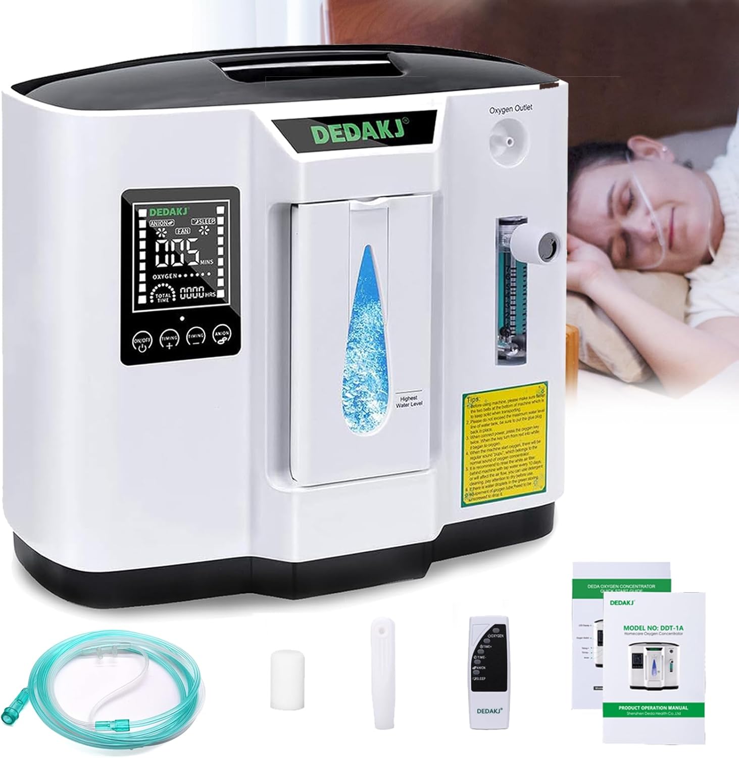 Machine à oxygène de 1 à 7 l/min avec contrôle du temps – Idéal pour la maison et les voyages, télécommande sans fil, soins personnels et équipements de santé