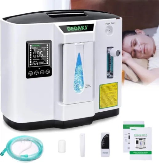 Machine à oxygène de 1 à 7 l/min avec contrôle du temps – Idéal pour la maison et les voyages, télécommande sans fil, soins personnels et équipements de santé