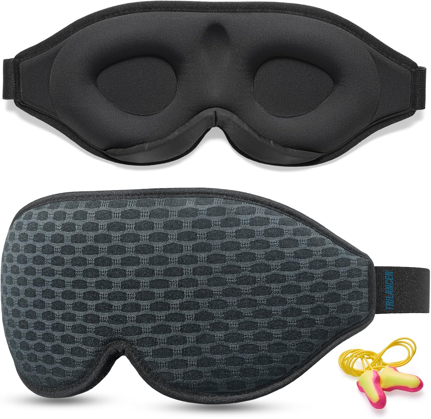 Masque de Nuit Innovant 2025 pour Hommes et Femmes, Conception Masque de Sommeil qui Bloque la Lumière pour Dormir, les Siestes, la Méditation, les Voyages Maille Bleu Clair