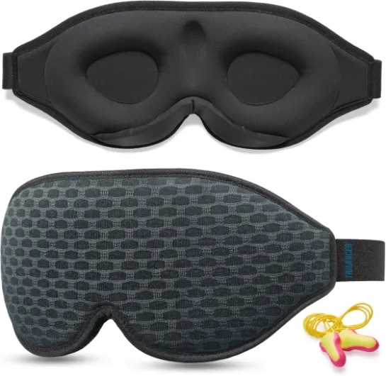 Masque de Nuit Innovant 2025 pour Hommes et Femmes, Conception Masque de Sommeil qui Bloque la Lumière pour Dormir, les Siestes, la Méditation, les Voyages Maille Bleu Clair