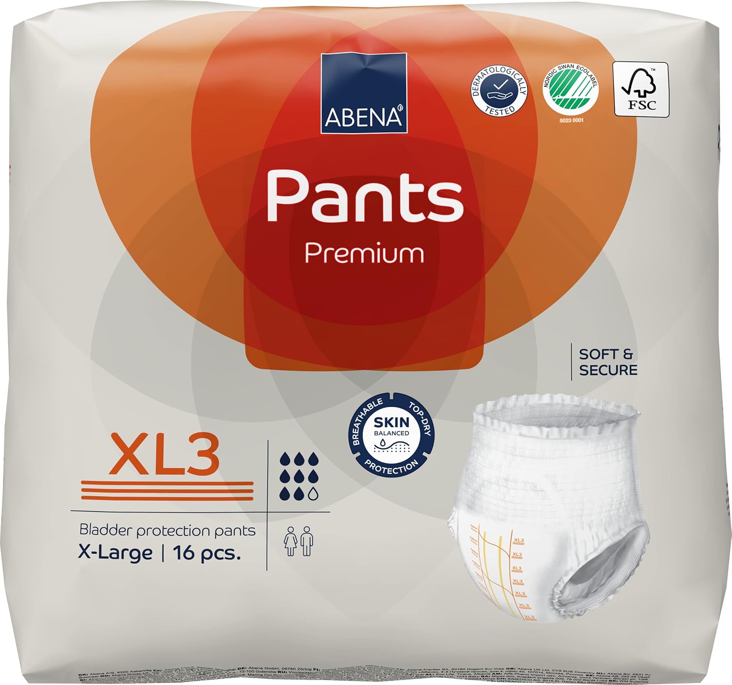ABENA Pants XL3 Premium Lot de 6 paquets de 16 culottes d'incontinence jetables pour adulte Unisexe 2600 ml Blanc Taille XL