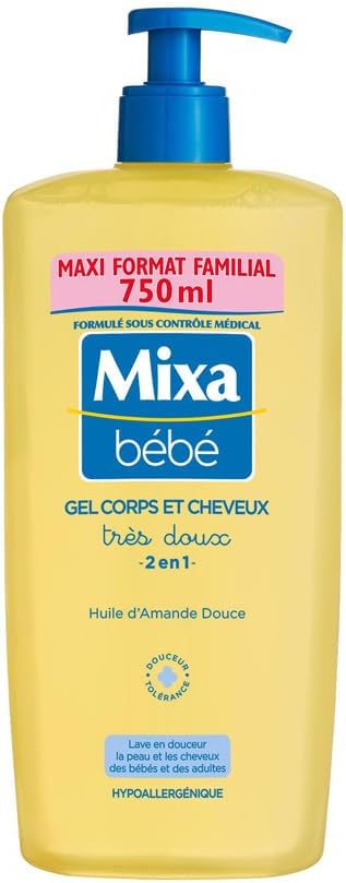 Bébé Gel 2 en 1 Corps et Cheveux Très Doux - À l'Huile d’Amande Douce -Hypoallergénique - pH Neutre - Maxi Format Familial 750 ml Gel Corps et Cheveux 750ml
