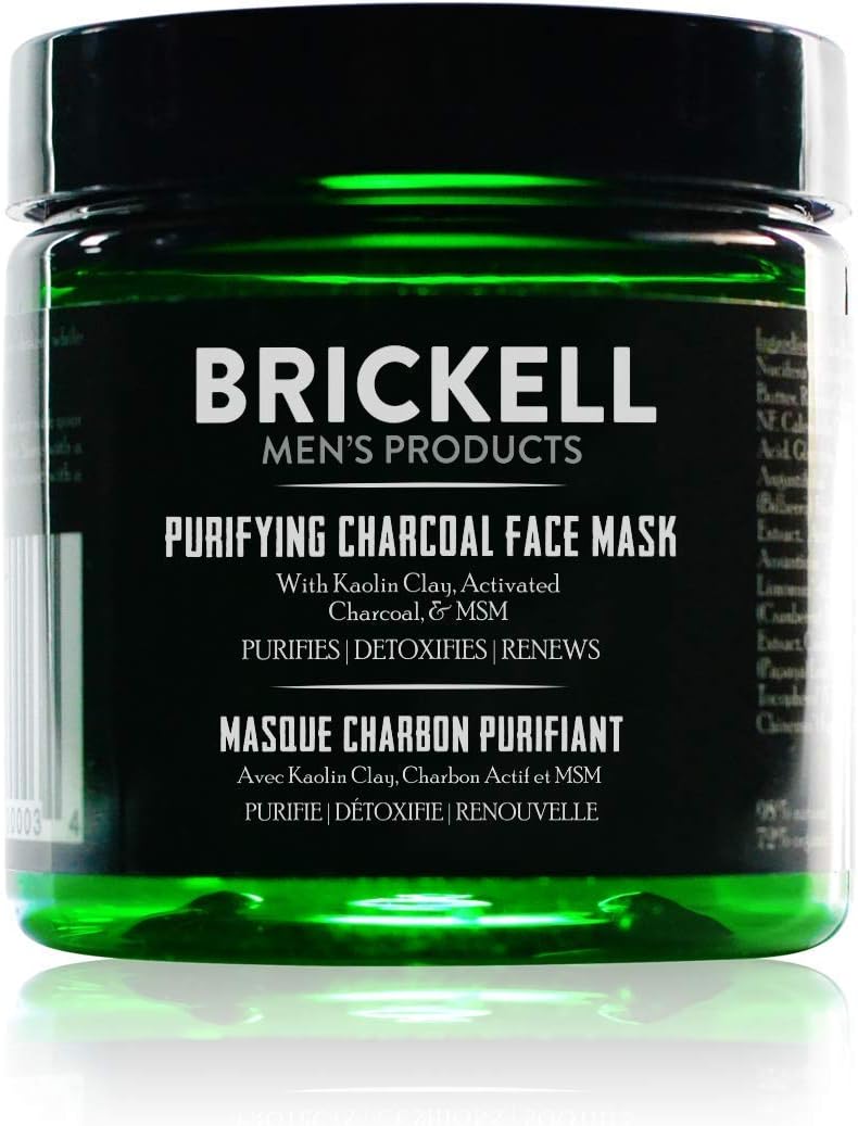 Brickell Men's Products Masque Purifiant au Charbon, Naturel & Bio, Masque au Charbon Actif avec Argile Kaolin Détoxifiant, 118ml