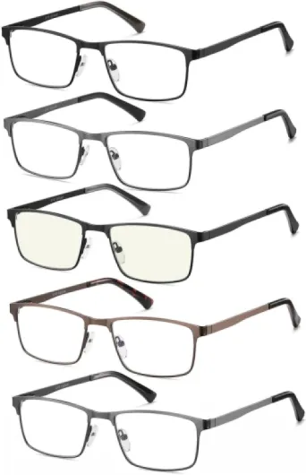 Amcedar 5 Paires Lunettes de Vue Lecture Hommes Rectangulaire style de cadre Acier Inoxydable Materiaux Charniere a ressort Compris Ordinateur Lunettes de Lecture +2.00 +2 Grossissement (Lot de 5) 5 Couleurs Melange