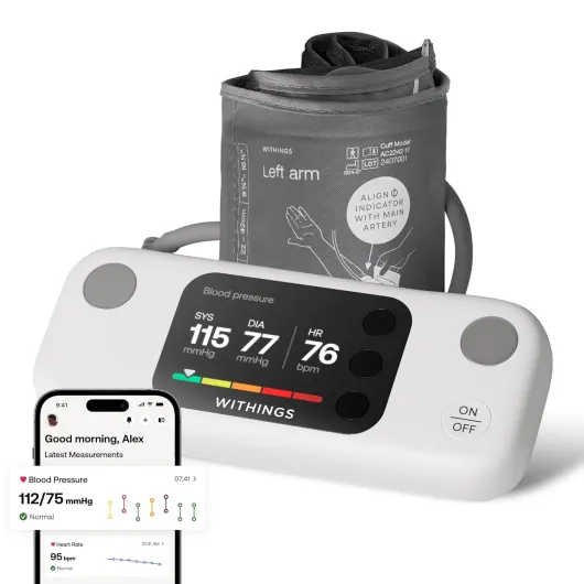 Withings BPM Vision – Smart Arm Blood Pressure Monitor - FDA-Cleared - Easy-to-use, Accurate Systolic & Diastolic Measurements, Wide Range Cuff - Wi-Fi & Bluetooth - iOS & Android - FSA/HSA