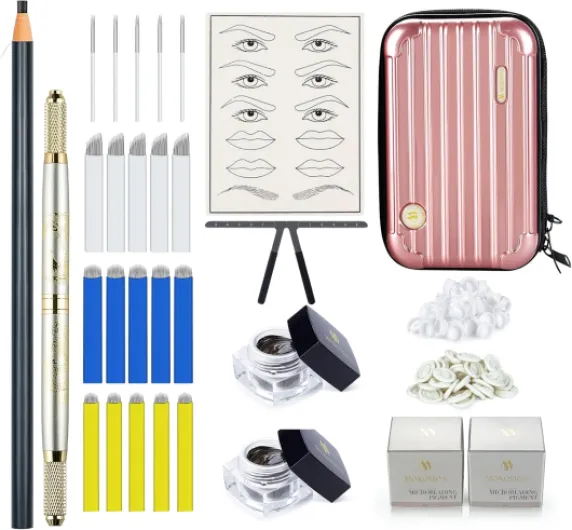 Ensemble de Microblading Kit, Stylo Manuel et aiguilles de Microblading Mokohoa avec Kit de Cartographie Crayon Microblading à Sourcils Pigment Sourcils pour Débutants et Artistes