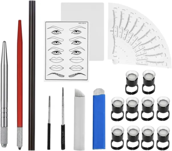 ATOMUS Microblading Kit de microblading pour sourcils avec stylo manuel et aiguilles de microblading RS RL 14 broches 18U Règle à sourcils autocollants peau pour tatouage permanent maquillage kit 5