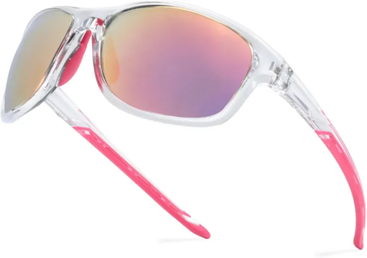 Myiaur Lunettes de soleil de sport polarisées pour femme – Monture incassable légère protection UV400 pour cyclisme, course à pied, pêche Rose Clair