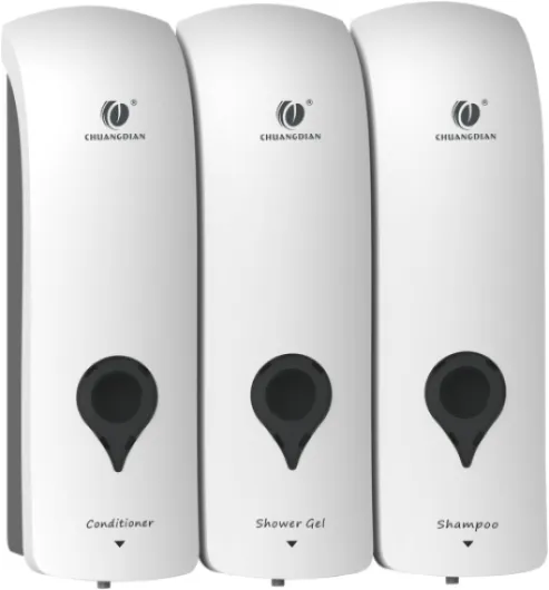 Triple distributeur de savon de douche 3 en 1 à 3 compartiments pour salle de bain - Support mural sans perçage - Distributeur de savon liquide 3 en 1 - Blanc