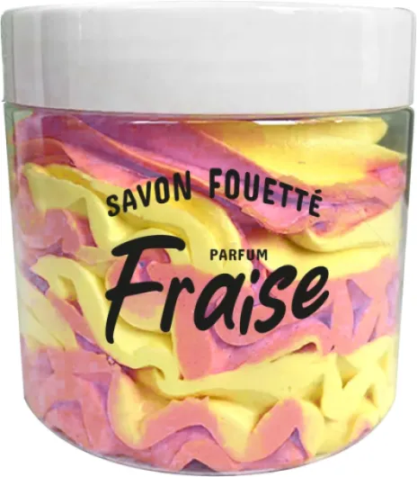 Savon Fouetté 190 ml – Fraise Gourmande – Nettoie, Hydrate et Adoucit la Peau – Texture Crémeuse – Idéal Douche, Bain & Rasage – Soin Cocooning Fraise 190 g (Lot de 1)