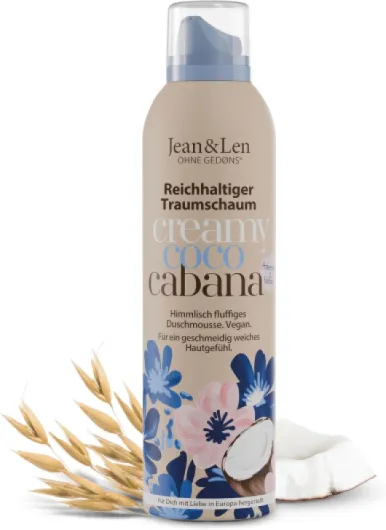 Jean & Len Mousse Riche de Rêve Coco & Lait d'Avoine, Technologie Gel-to-Mousse, avec vitamine E et glycérine végétale, Mousse de douche, sans parabènes & silicones, 200 ml Noix de coco 200 ml (Lot de 1)
