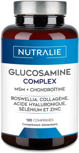 Glucosamine Chondroïtine et MSM, Acide Hyaluronique, Collagène, Boswellia, Sélénium et Zinc - 120 comprimés Glucosamine Complex Nutralie