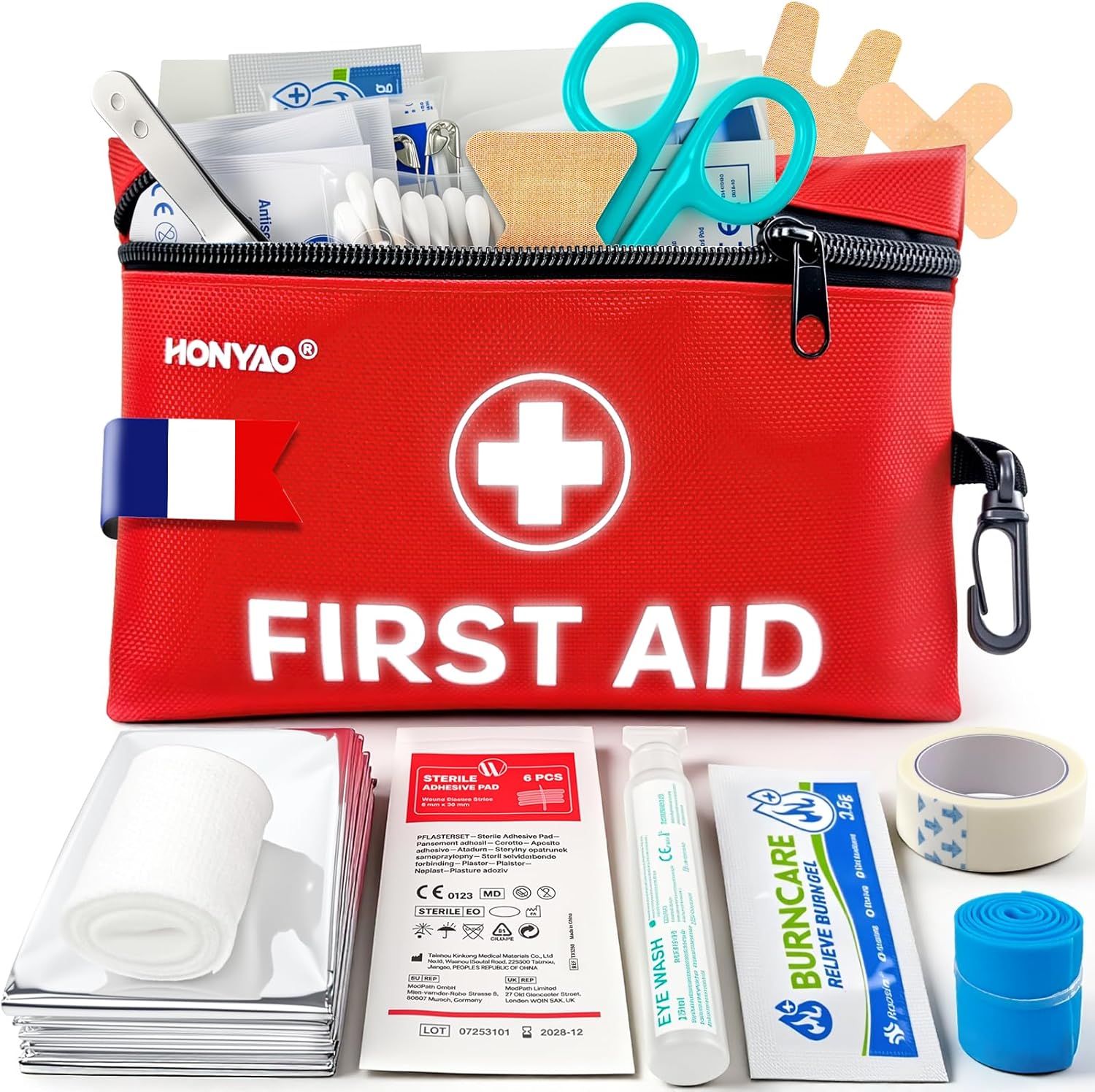 Trousse de Secours 105 Pièces, Trousse à Pharmacie Voyage, Kit de Premier Secours pour Maison Randonnée Voiture Camping Enfant Lieu de Travail, Rouge 105 Pièces Rouge 105