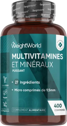 Multivitamines et Minéraux, 400 Microcomprimés Vegan (+ 1 An), 27 Nutriments Essentiels Vitamines A B C D E K Calcium, Magnesium, Zinc, Fer, Iode, Potassium, Multivitamines et Minéraux Homme Femme