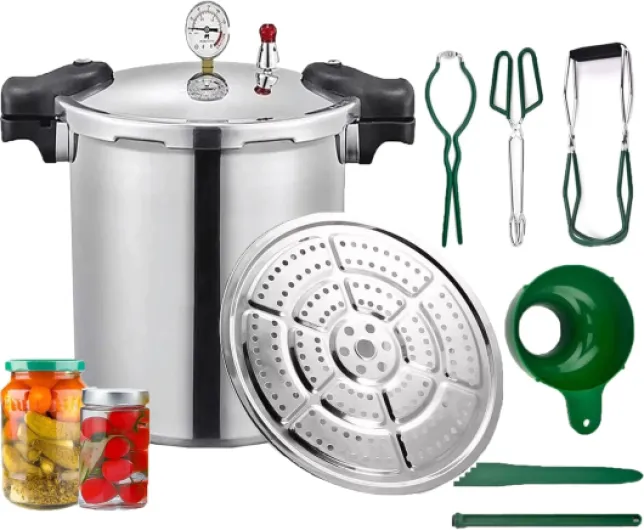 Autocuiseur à pression de 25 L et compatible avec l'induction Manomètre numérique de luxe intégré Avec 1 plateau de cuisson à la vapeur et relâchement de la pression 90Kpa/13Psi (+/- 5%) Silver 25 L