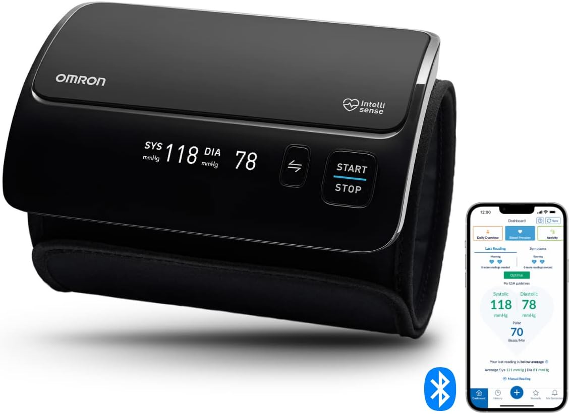 OMRON EVOLV Appareil tension artérielle bras – Conception tout-en-un – Tensiomètre bras avec détection de pulsation cardiaque irrégulière – Bluetooth – Avec OMRON connect appli