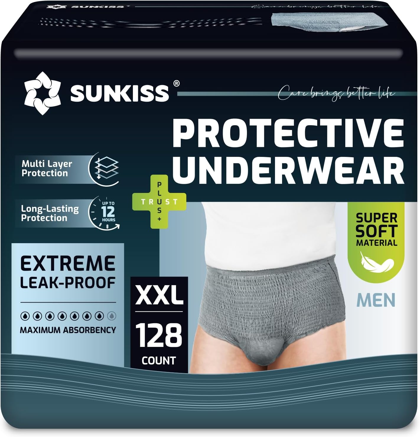 Sous-vêtements Incontinence Homme Slips Jetables Jour pour Adultes Culottes de Protection Masculines à Absorption Maxime Taille XXL Gris 128 Unités XXL (128 Unités)