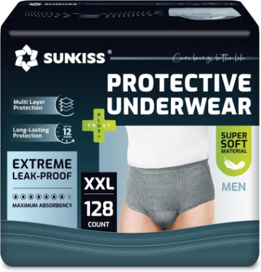 Sous-vêtements Incontinence Homme Slips Jetables Jour pour Adultes Culottes de Protection Masculines à Absorption Maxime Taille XXL Gris 128 Unités XXL (128 Unités)