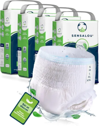 Sensalou Couche Culotte Slip Incontinence - Taille S (88 pieces) - Adulte Femme & Homme - Contre Fuites Urinaires & Fécales Importantes, Protection Ultra Absorbante et Jetable Nuit & Jour - Tres Forte 88 pièces S