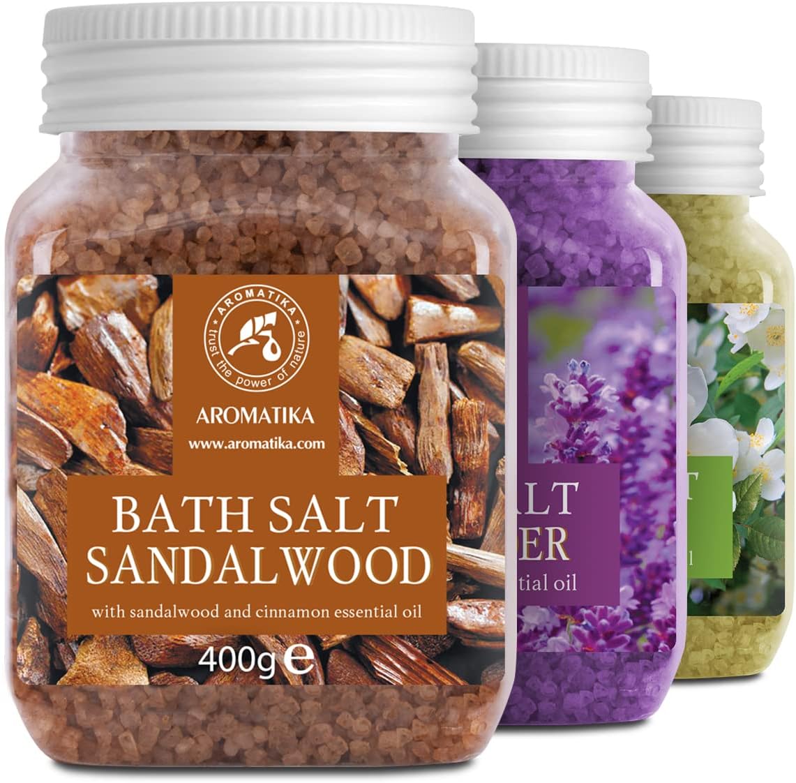 Sels de Bain Set 3x400g de Lavande - Sandal - Jasmin - Naturelle Sels - Bon Sommeil - Bain Relaxant - Bain - Soins du Corps - Bien-être - Beauté - Détente - Spa Lavande, Sandal, Jasmin