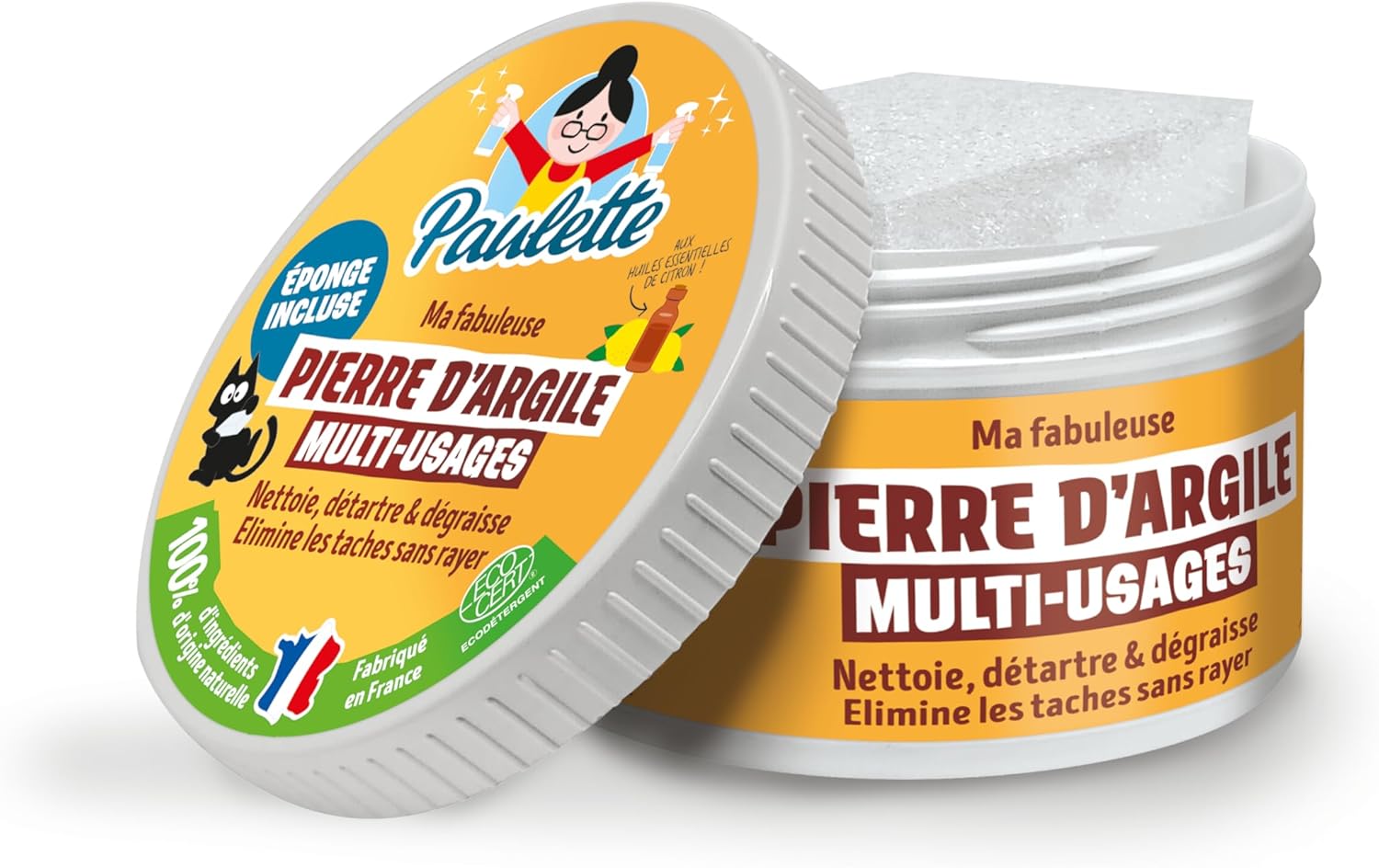 Pierre Multi-Usages - Multi-Surfaces - 100% Naturel, Certifié Ecocert - Fabriqué en France - Parfum Citron – Boite 300g