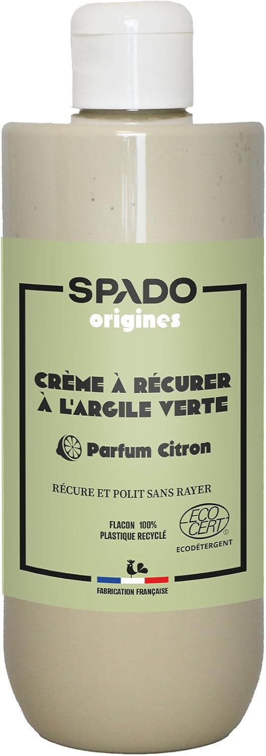 SPADO Origines - Crème à récurer à base d'argile verte - Récure, polit et fait briller - Parfum citron 100% naturel - Ecocert - 500ML- Fabrication française
