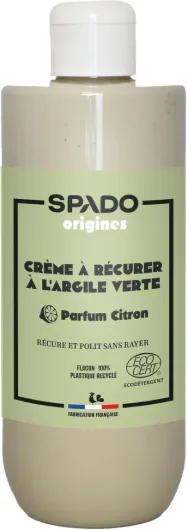 SPADO Origines - Crème à récurer à base d'argile verte - Récure, polit et fait briller - Parfum citron 100% naturel - Ecocert - 500ML- Fabrication française