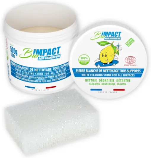 Pierre blanche de nettoyage - Pierre d'argile - 500g - éponge incluse - Nettoyant ménager certifié ECOCERT - Fabriqué en France 500 g (Lot de 1)