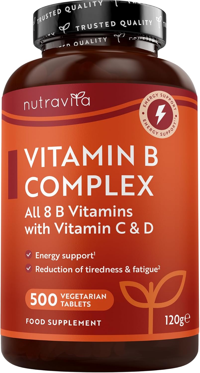 Vitamine B Complex avec Vitamine C + Vitamine D - 500 Comprimés pour + 1 An de d'Utilisation - Les 8 Vitamines B + Biotine - Métabolisme, Fonction Psychologique, Système Nerveux (EFSA)