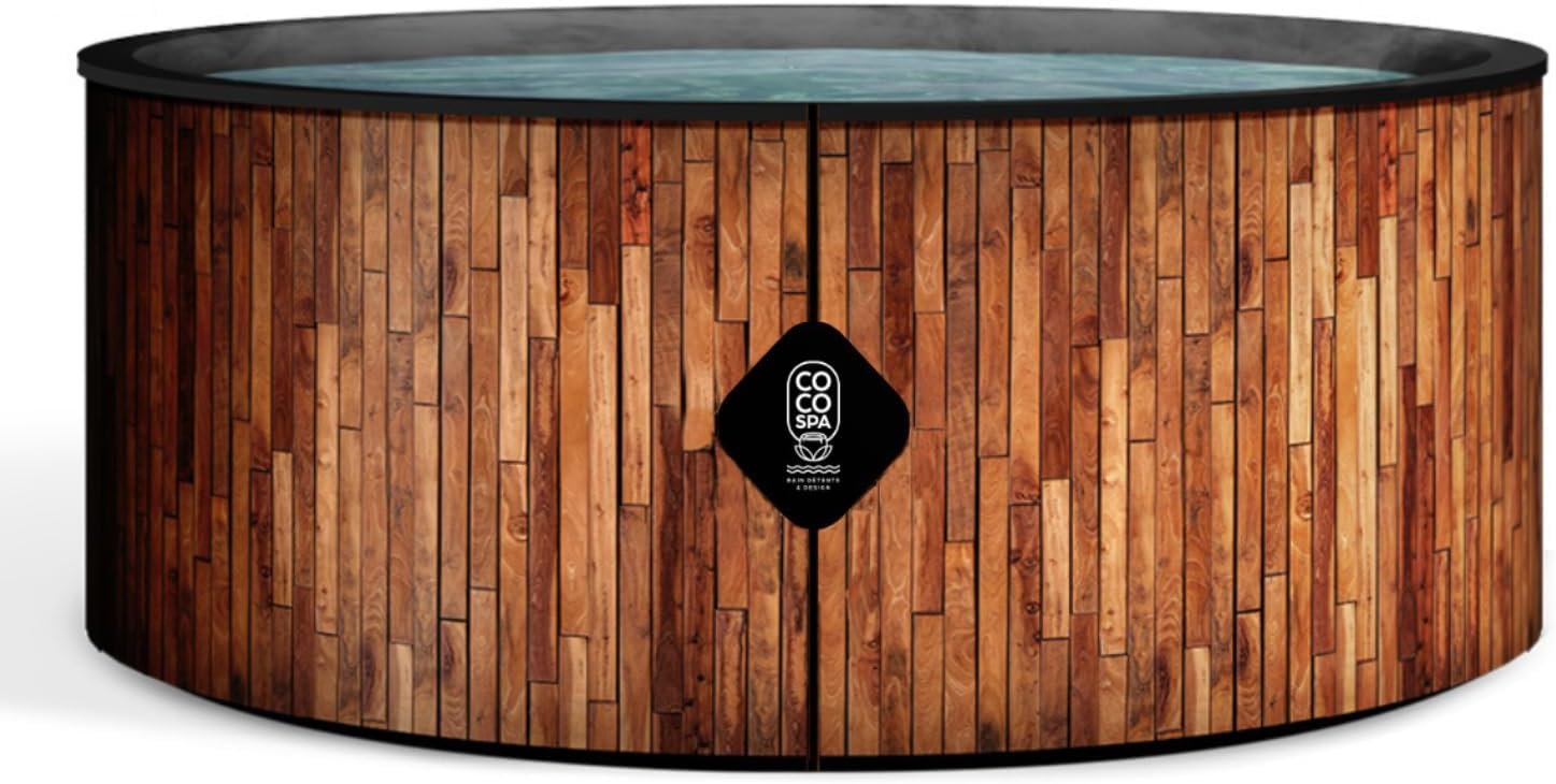 Bali Spa Gonflable- 180 cm de diamètre - 1100 litres - Moteur 2040 W - Jusqu'à 6 Personnes - Massage 140 Jets - Imitation Bois Naturel