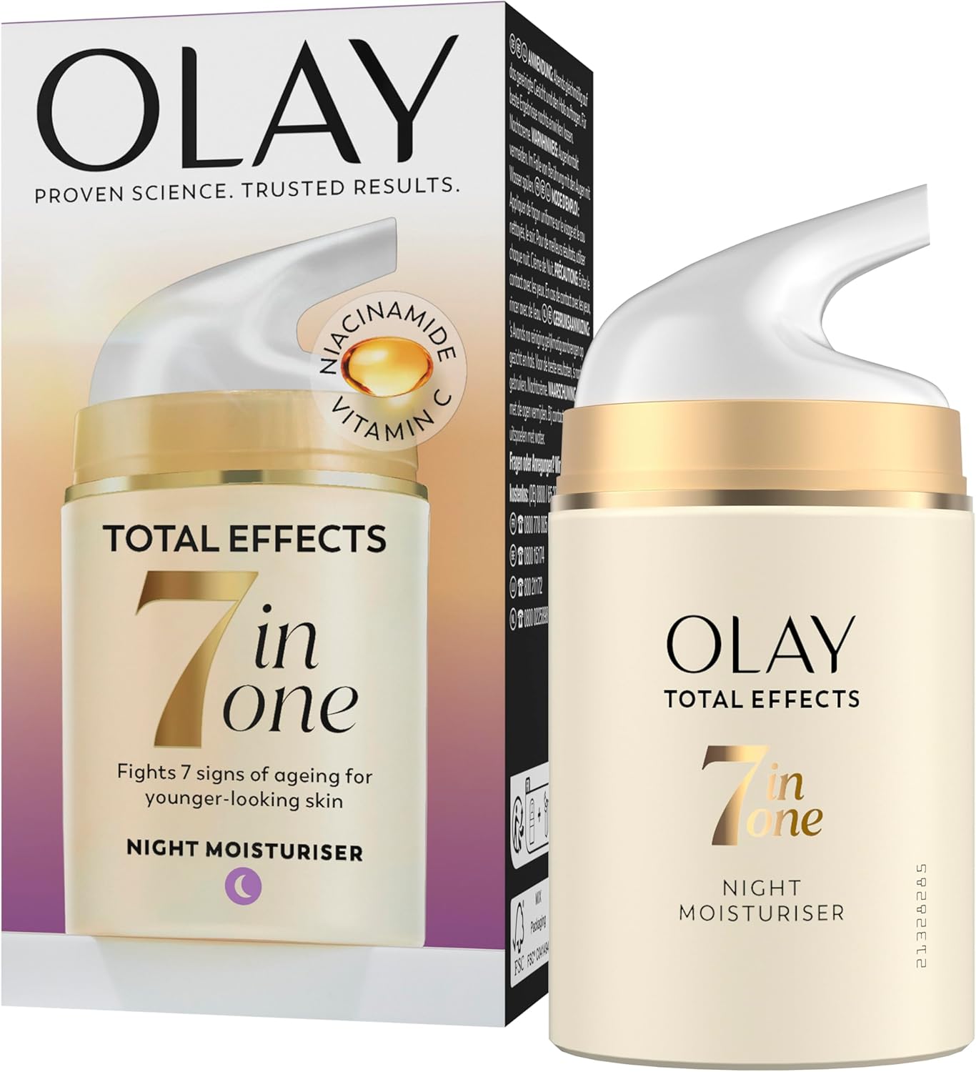 Total Effects 7en1 Crème de Nuit Anti-Âge – Crème Hydratante Visage avec Niacinamide & Vitamine C – Cible 7 signes de l’âge pour une peau d’apparence plus jeune – 50ml