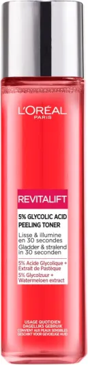 L'Oréal Paris - Lotion Peeling Visage Lissante et Exfoliante - Élimine les Points Noirs, Pores Dilatés & Imperfections - À l'Acide Glycolique 5% - Peeling Toner Revitalift - 180 ml 180 ml (Lot de 1)