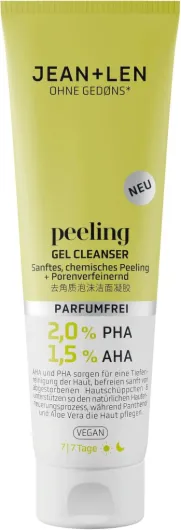Jean & Len Peeling Gel Cleanser, idéal pour tous les types de peau, libère la peau en douceur des cellules mortes, Peeling chimique, sans parfum, Gel nettoyant végétalien, 125 ml 125 ml (Lot de 1)