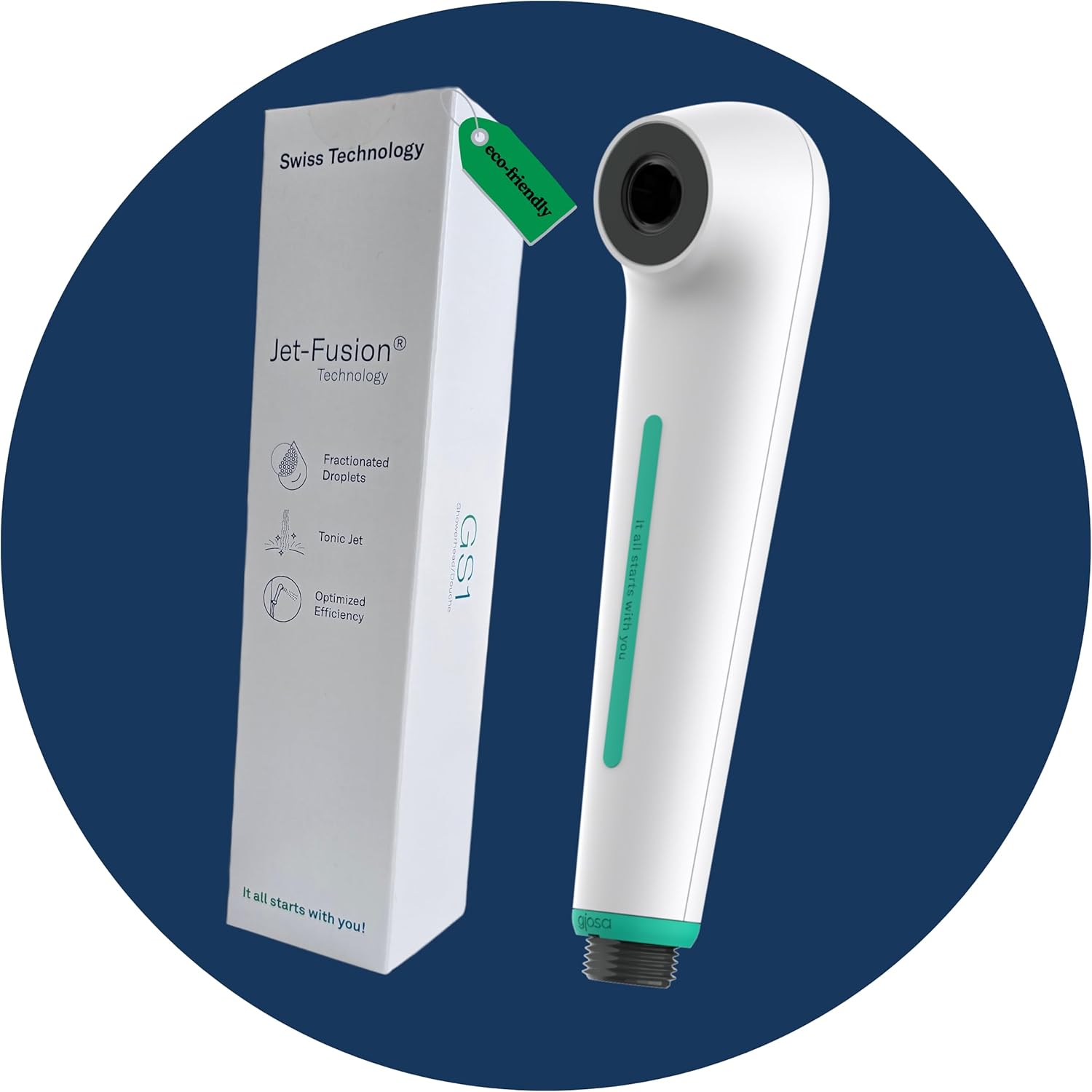 GS1 Pommeau de douche à main avec technologie Jet-Fusion® – Respectueux de l'environnement, haute pression, économie d'eau pour maisons et camping-cars, caravanes, bateaux, yachts, cabines Blanc