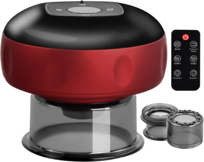 Ventouse électrique Infrarouge, 5 en 1 Masseur de Ventouses avec 12 Niveaux de Température Réglables, Ventouse Anti Cellulite, Thérapie Ventouses Intelligent pour Soulager Douleur (Rouge)