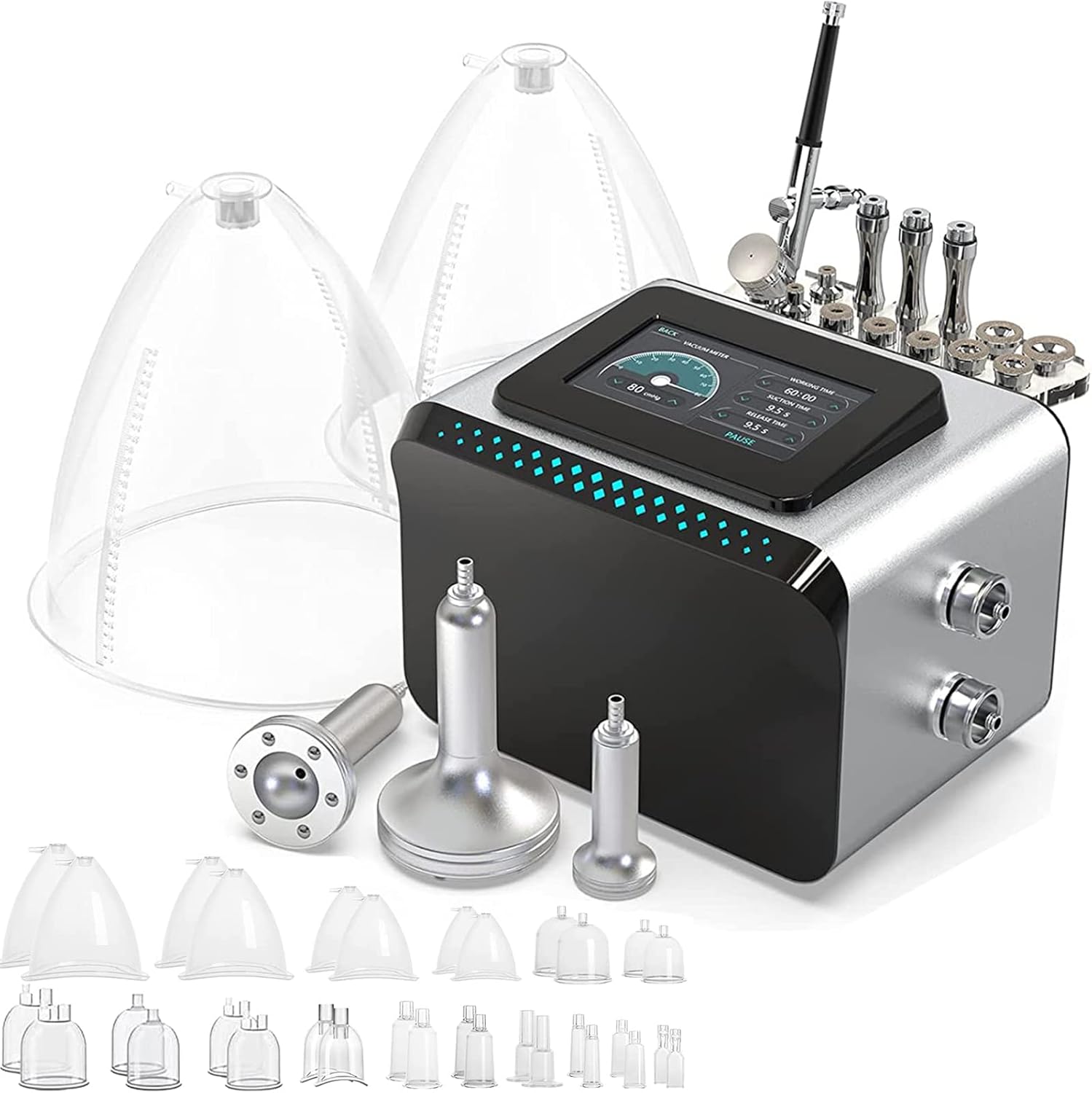 Meifuly Machine de thérapie sous vide, 3 en 1, ensemble de ventouses sous vide, soins de la peau et aérographe, avec grandes tasses de 1800 ml et 1500 ml, 0-80 cmHg, écran tactile de 5"