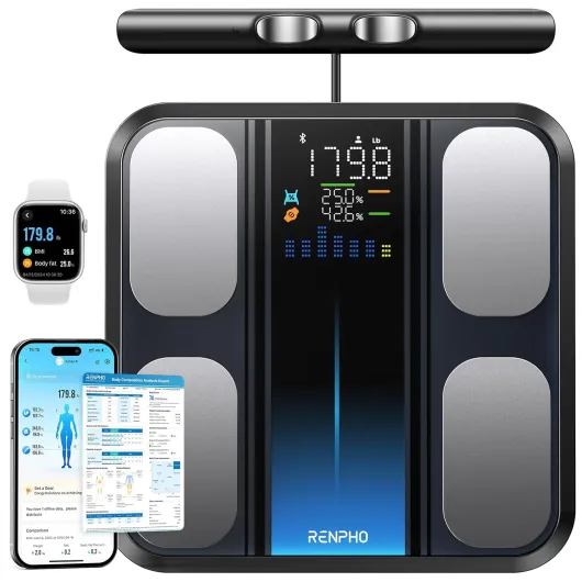 RENPHO Smart Scale for Body Weight, FSA&HSA Eligible, 8-Electrode Digital Bathroom Scale with BMI Body Fat Muscle Mass, Body Composition Analyzer, Larger Platform, MorphoScan Base Black