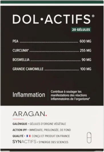 Dolactifs - Complément Alimentaire Anti Inflammatoire - Curcuma, PEA, Boswellia, Camomille - Aragan - 12 Gélules