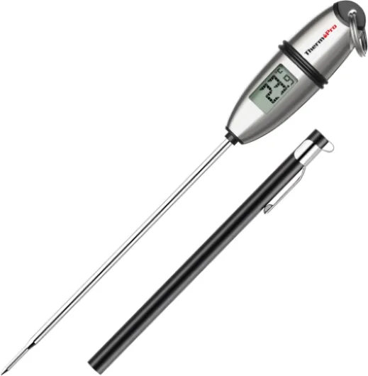 ThermoPro TP02S Thermometre Cuisine Patisserie Numérique 3 Secondes Instantané pour Boissons Chaudes Lait Les Confiseries Sucre avec Longue Sonde de Cuisson 1 Pièces Acier Inoxydable