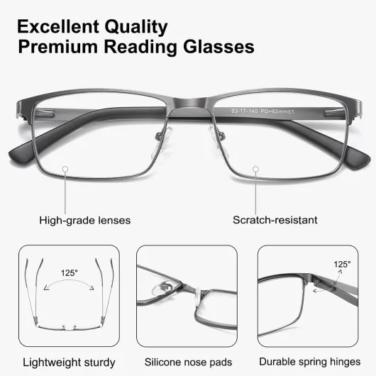 Amcedar 5 Paires Lunettes de Vue Lecture Hommes Rectangulaire style de cadre Acier Inoxydable Materiaux Charniere a ressort Compris Ordinateur Lunettes de Lecture +2.00 +2 Grossissement (Lot de 5) 5 Couleurs Melange