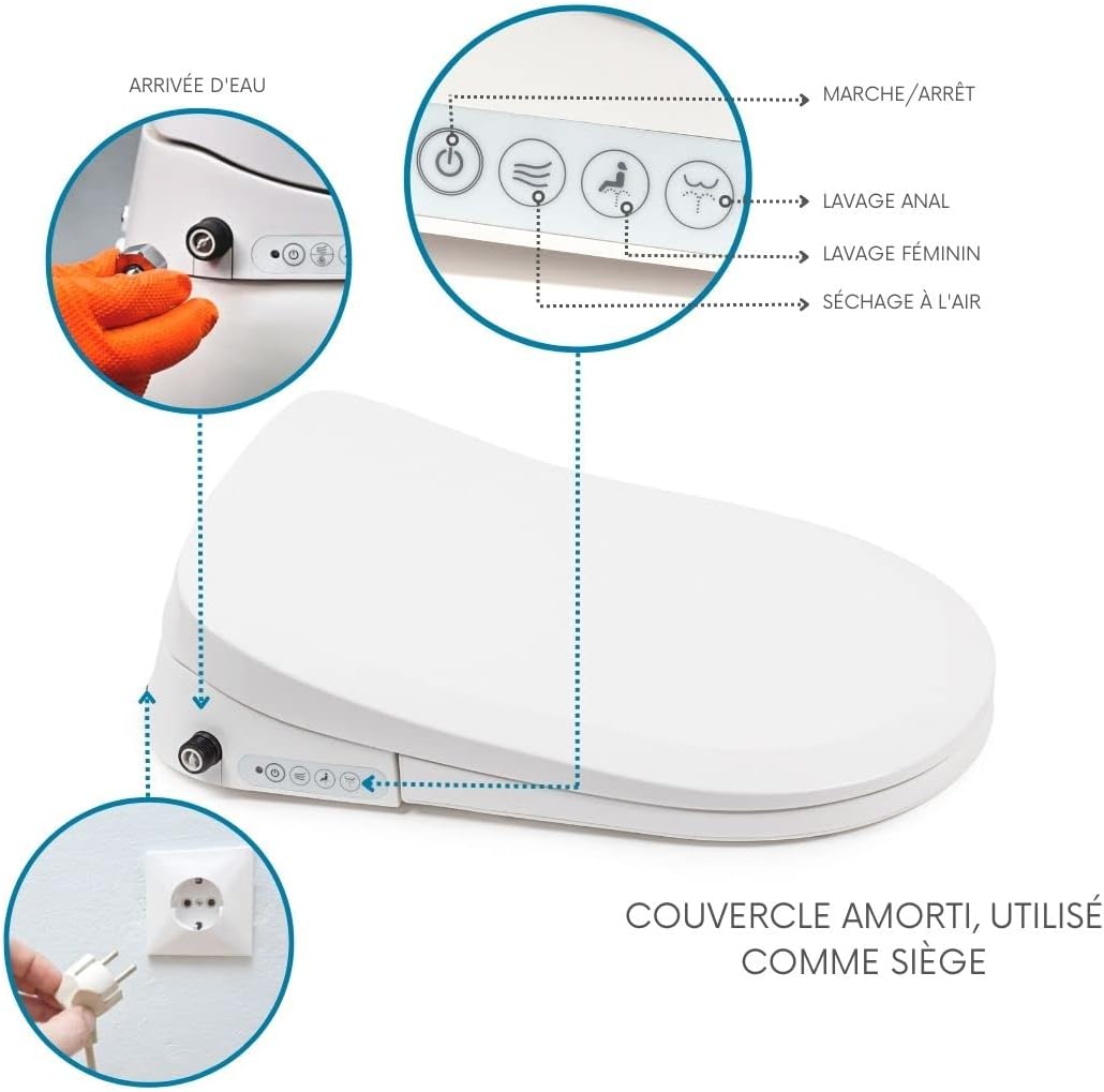 Abattant WC intelligent japonais - Jet d'eau - Abattant WC électronique avec chute amortie - Deluxe Pro