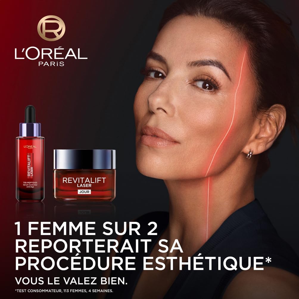 L'Oréal Paris - Routine Soin Anti-âge Raffermissante Triple Action - Crème de Jour 50ml - Sérum Correcteur 30ml - Acide Hyaluronique, Peptides/Pro-Rétinol, Vitamine C - Revitalift Laser X3 Routine Soin Jour Anti-Age
