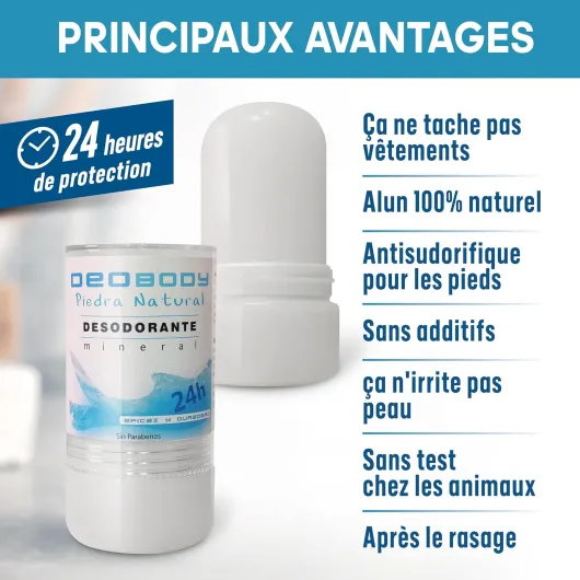 Déodorant Alun Naturel en Pierre (deux unités de 120gr) Unisexe - Antisudorifique Pour Forte Transpiration Des Aisselles Et Des Pieds - Sans Aluminium Et Sans Parabens - 100% Naturel